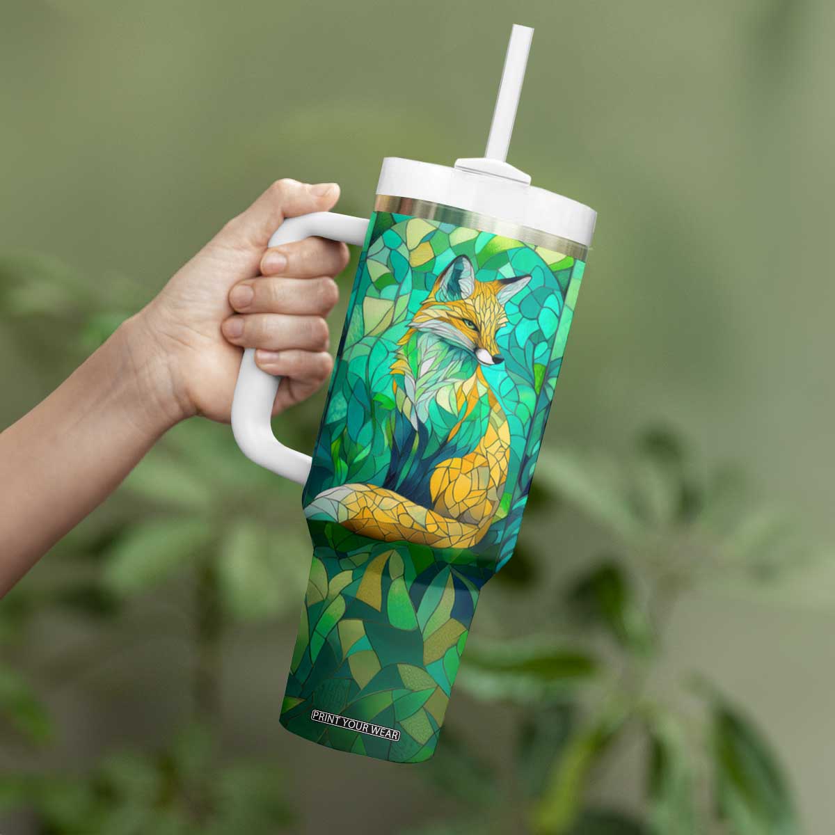 Fox Chrysolite Crystal Mosaic Tumbler With Handle Personalized TS04 Print Your Wear