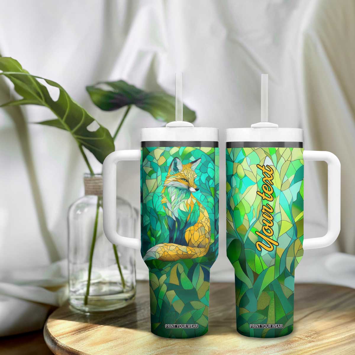 Fox Chrysolite Crystal Mosaic Tumbler With Handle Personalized TS04 Print Your Wear