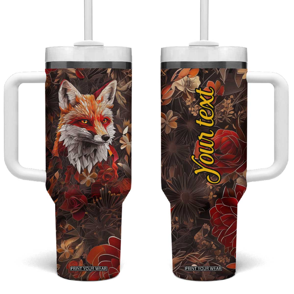 Fox Carnelian Crystal Mosaic Tumbler With Handle Personalized TS04 One Size: 40 oz Multicolor Print Your Wear