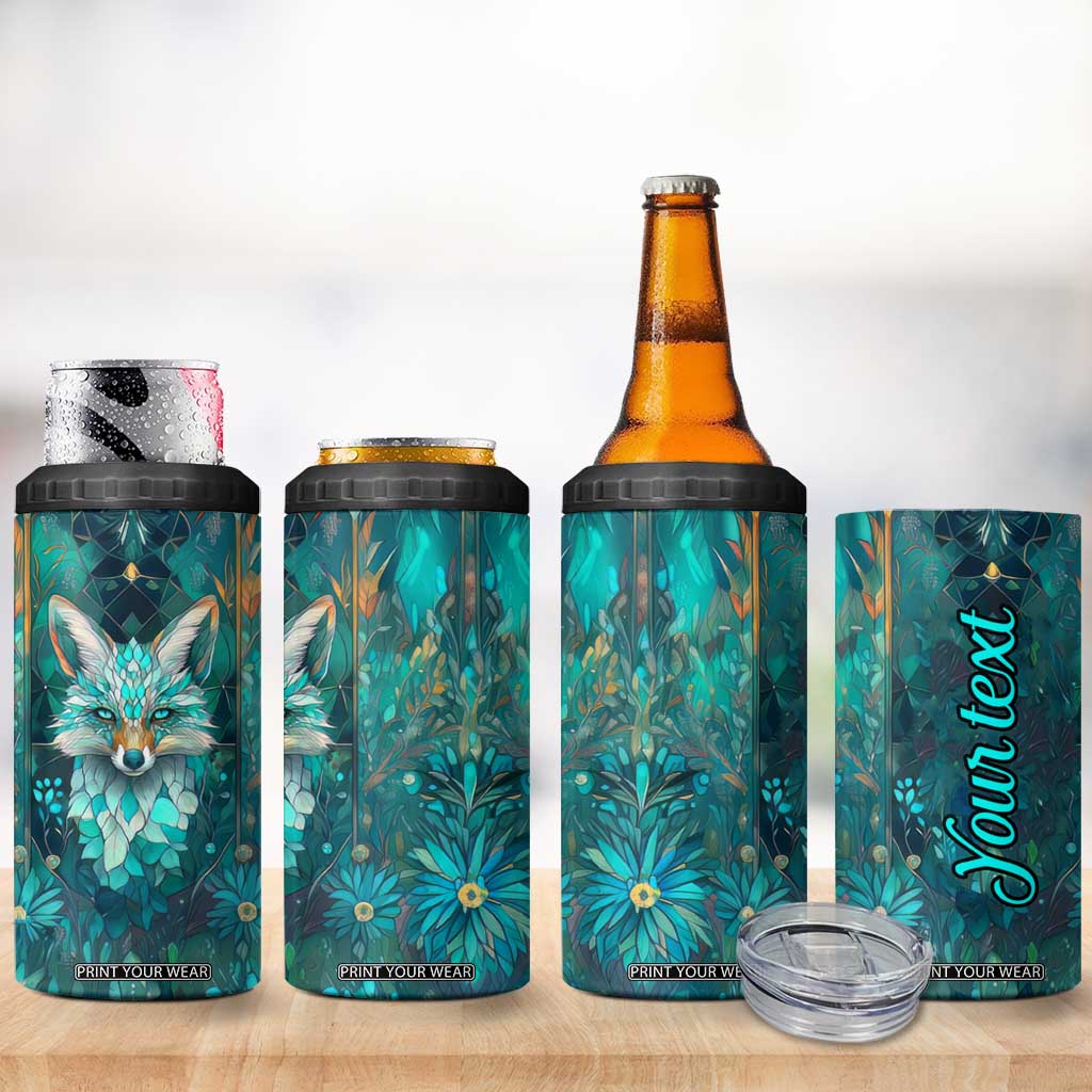 Fox Aquamarine Crystal Mosaic 4 in 1 Can Cooler Tumbler Personalized TS04 Print Your Wear