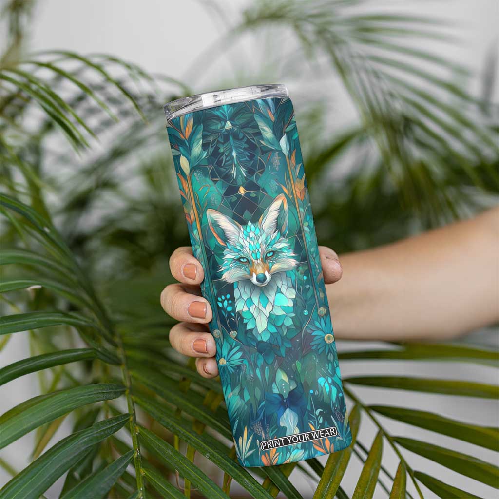 Fox Aquamarine Crystal Mosaic Skinny Tumbler Personalized TS04 Print Your Wear