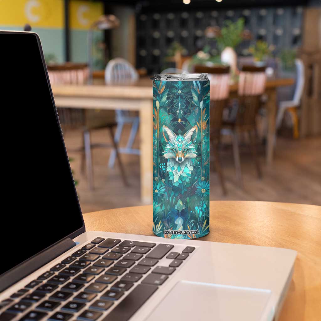 Fox Aquamarine Crystal Mosaic Skinny Tumbler Personalized TS04 Print Your Wear