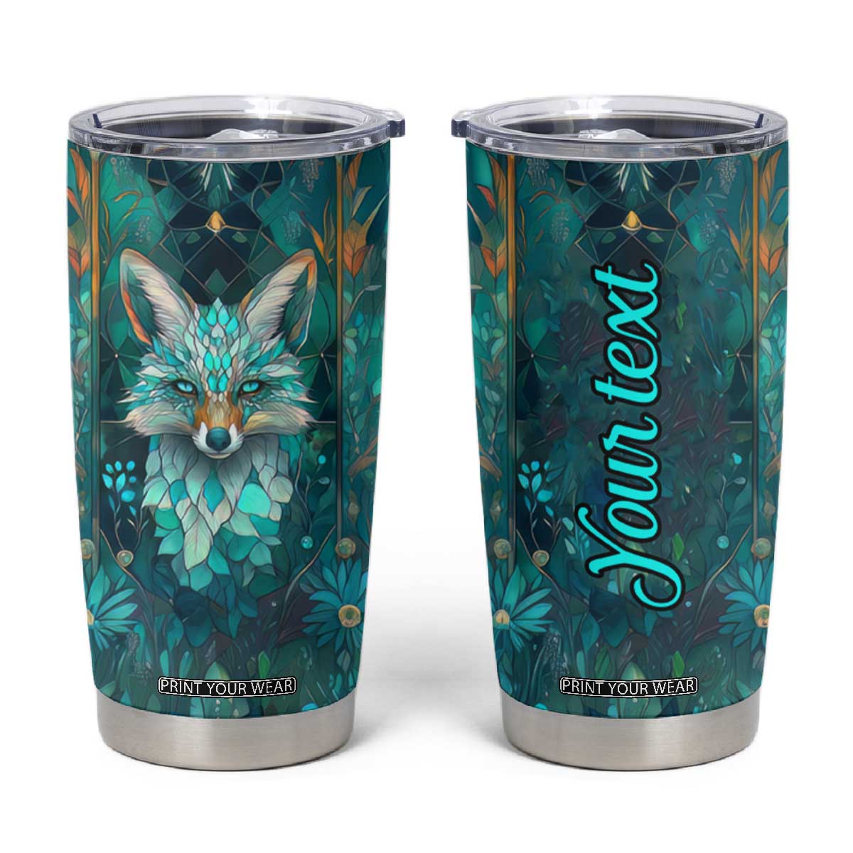 Fox Aquamarine Crystal Mosaic Tumbler Cup Personalized TS04 Multicolor Print Your Wear