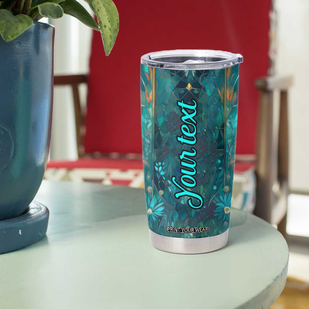 Fox Aquamarine Crystal Mosaic Tumbler Cup Personalized TS04 Print Your Wear
