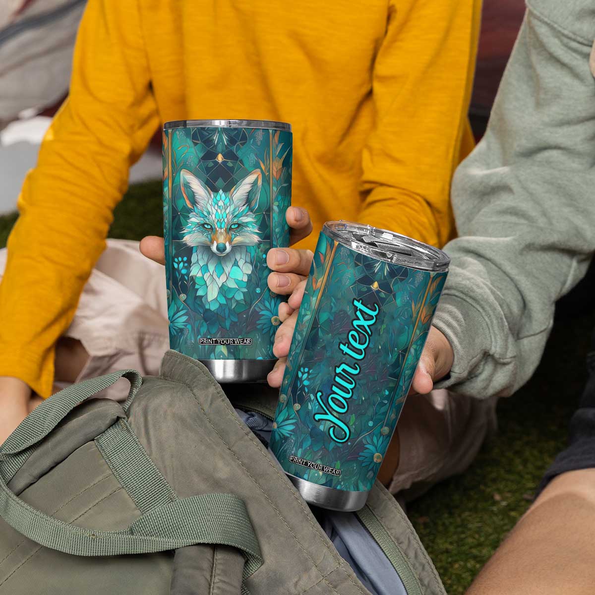 Fox Aquamarine Crystal Mosaic Tumbler Cup Personalized TS04 Print Your Wear