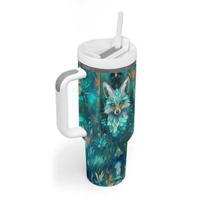 Fox Aquamarine Crystal Mosaic Tumbler With Handle Personalized TS04 Print Your Wear