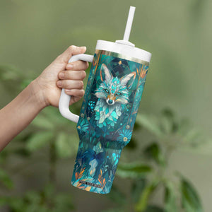 Fox Aquamarine Crystal Mosaic Tumbler With Handle Personalized TS04 Print Your Wear