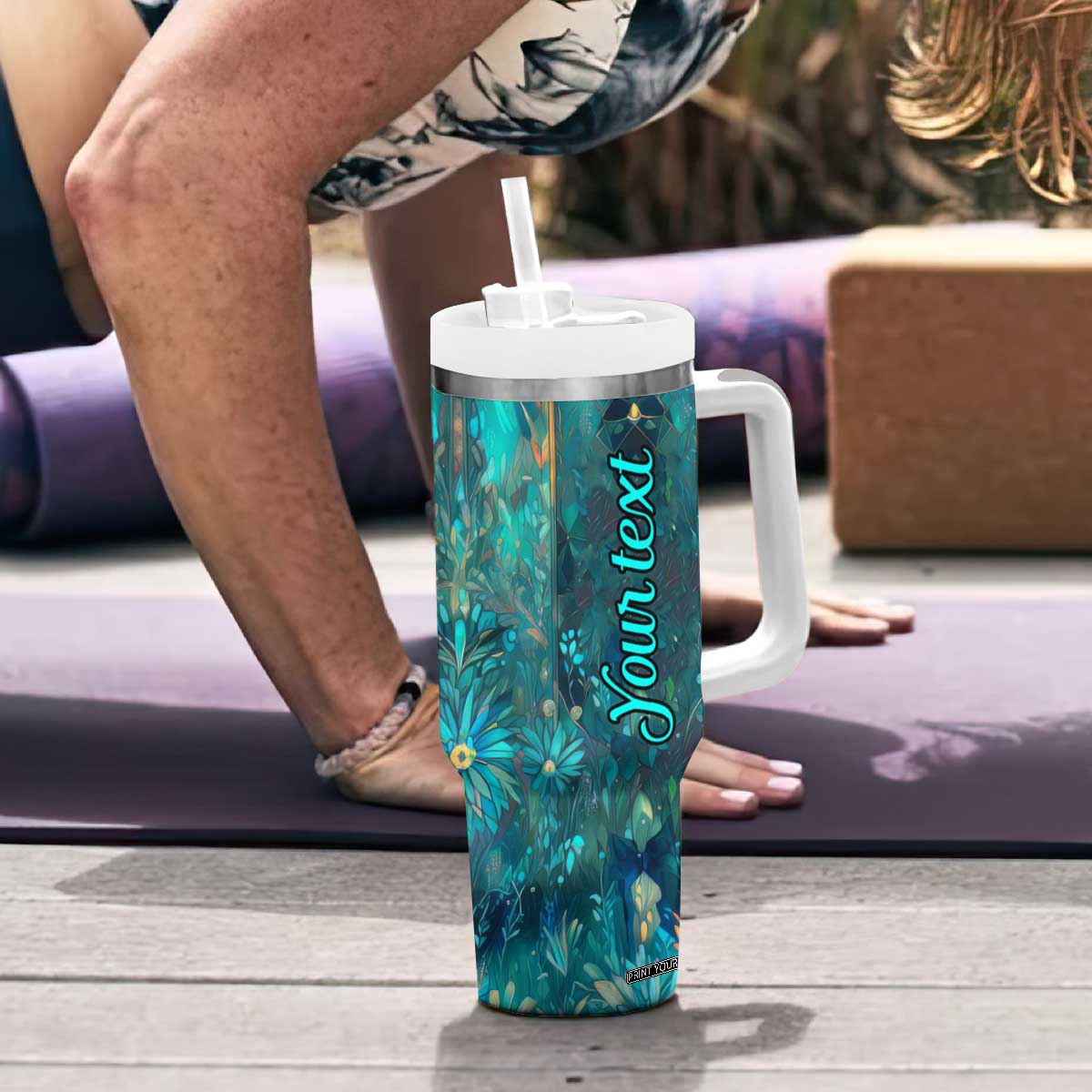 Fox Aquamarine Crystal Mosaic Tumbler With Handle Personalized TS04 Print Your Wear