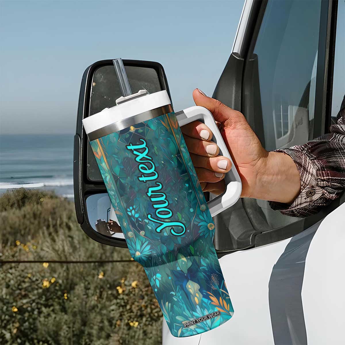 Fox Aquamarine Crystal Mosaic Tumbler With Handle Personalized TS04 Print Your Wear
