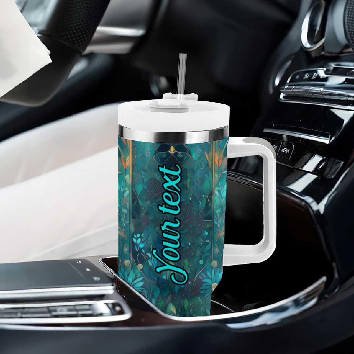 Fox Aquamarine Crystal Mosaic Tumbler With Handle Personalized TS04 Print Your Wear