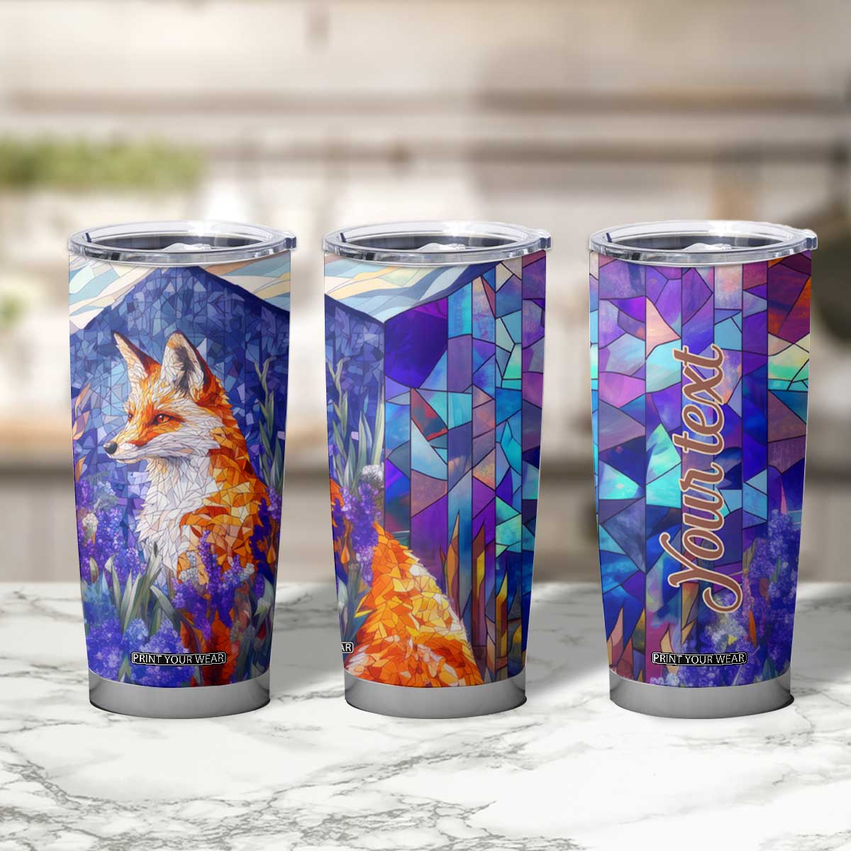 Fox Amethyst Crystal Mosaic Tumbler Cup Personalized TS04 Print Your Wear