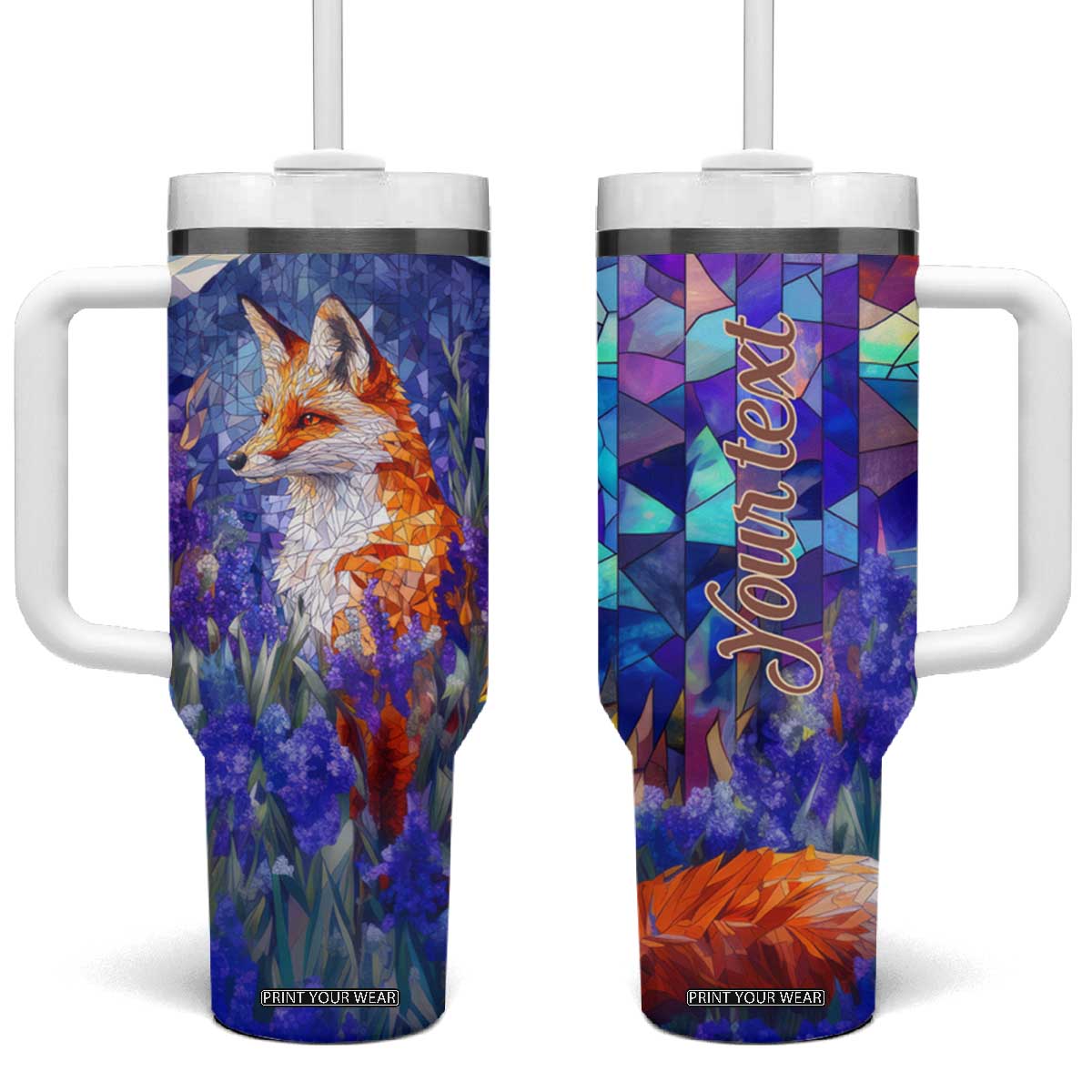 Fox Amethyst Crystal Mosaic Tumbler With Handle Personalized TS04 One Size: 40 oz Multicolor Print Your Wear