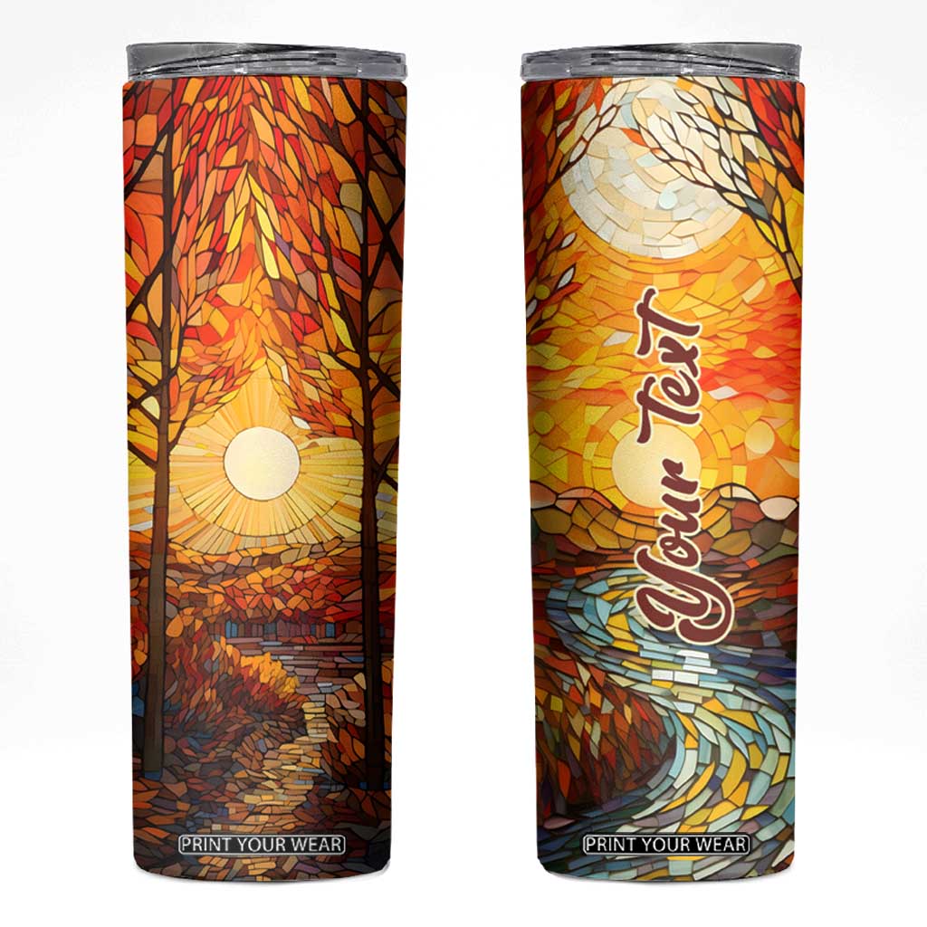 Autumn Leaves Crystal Mosaic Personalized Skinny Tumbler TS04 Multicolor Print Your Wear