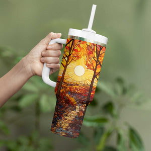 Autumn Leaves Crystal Mosaic Personalized Tumbler With Handle TS04 Print Your Wear