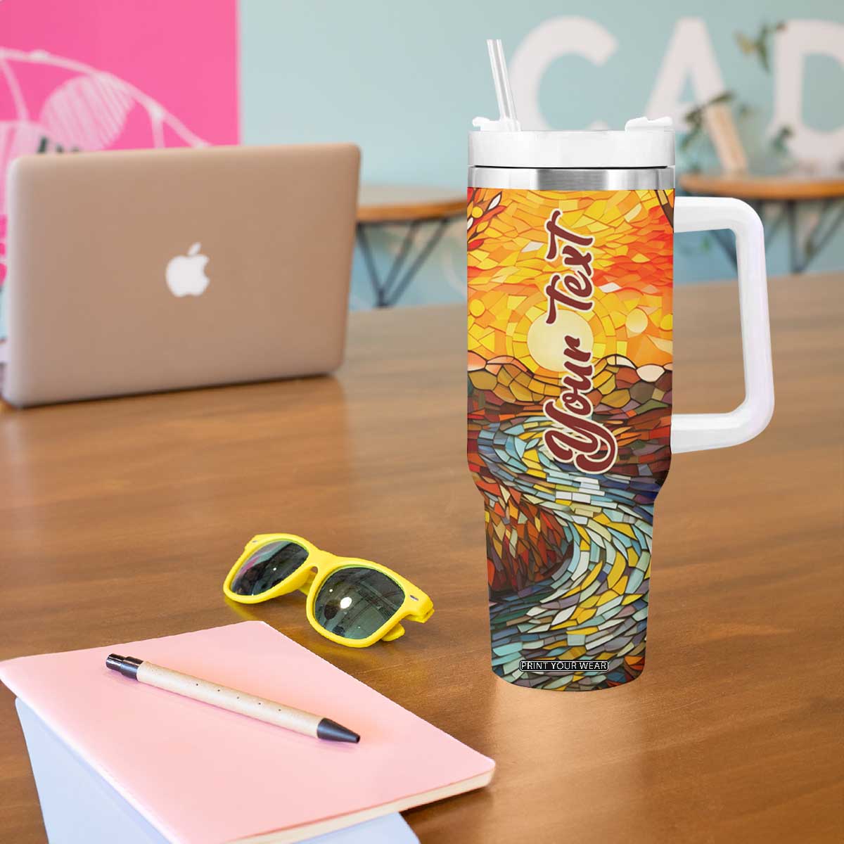 Autumn Leaves Crystal Mosaic Personalized Tumbler With Handle TS04 Print Your Wear