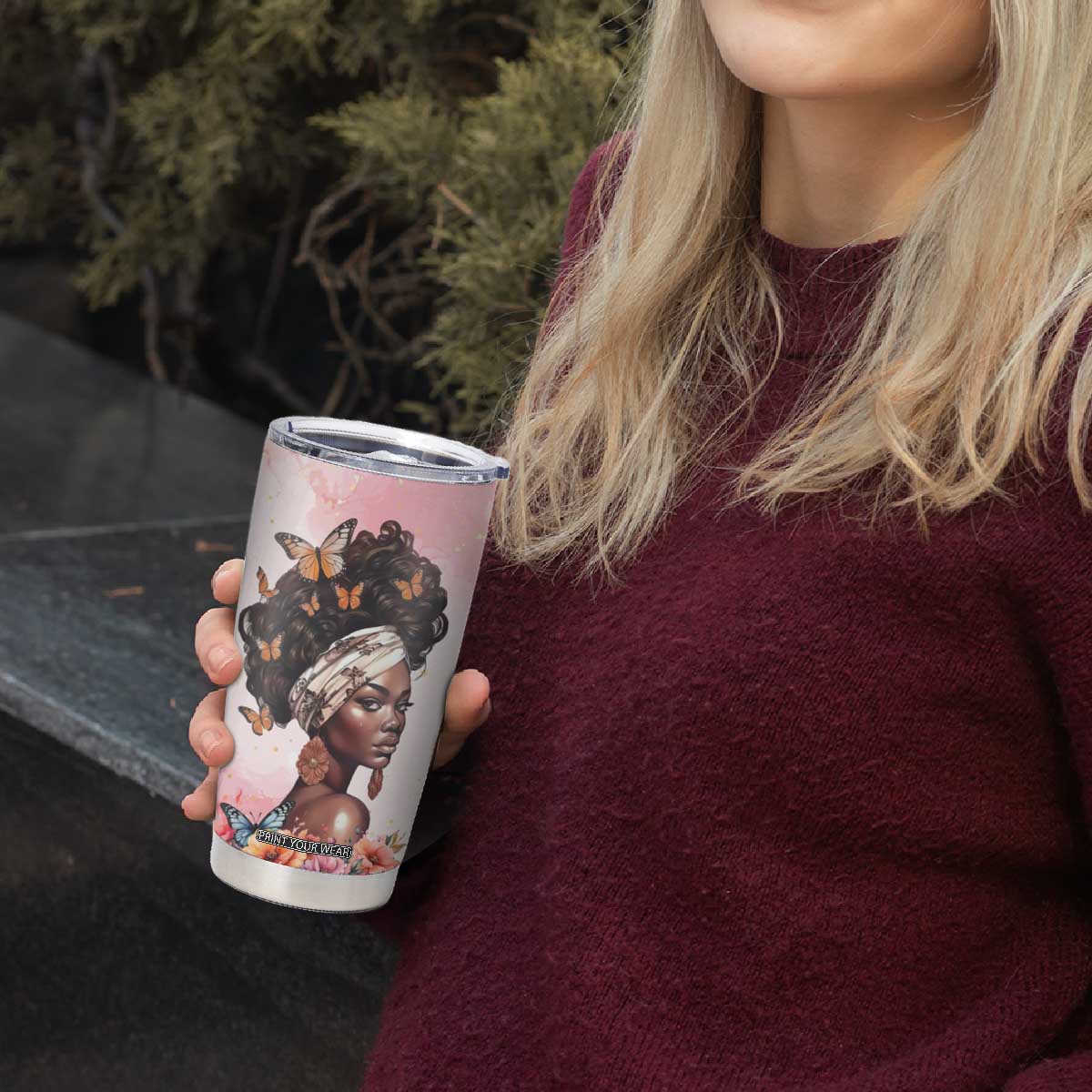 Black Woman Butterfly Tumbler Cup Personalized TS04 Print Your Wear