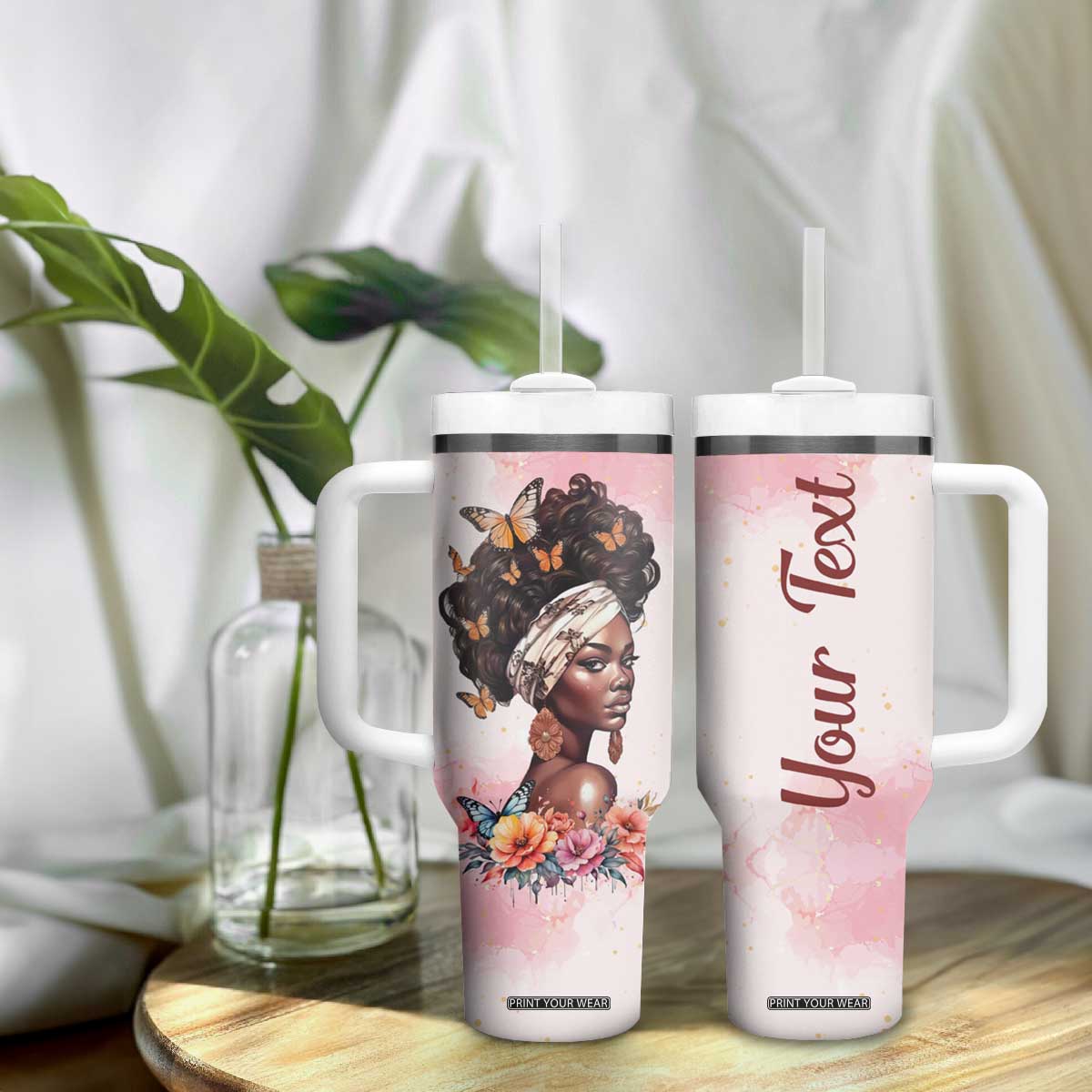Black Woman Butterfly Tumbler With Handle Personalized TS04 Print Your Wear