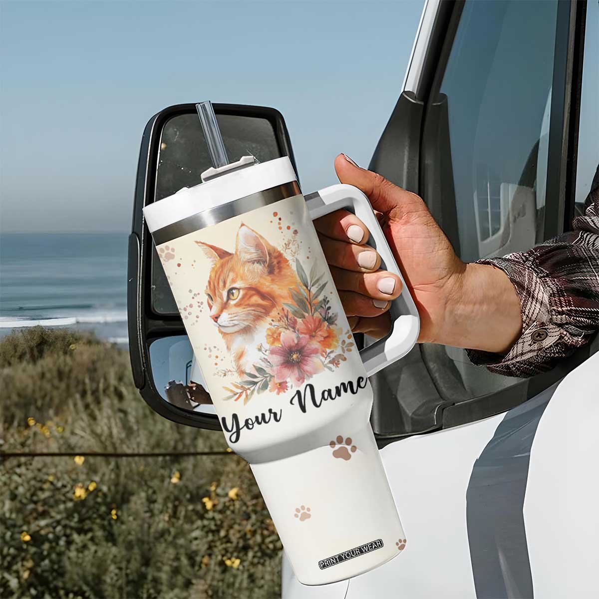 Wisdom From A Cat Tumbler With Handle Personalized TS04 Print Your Wear