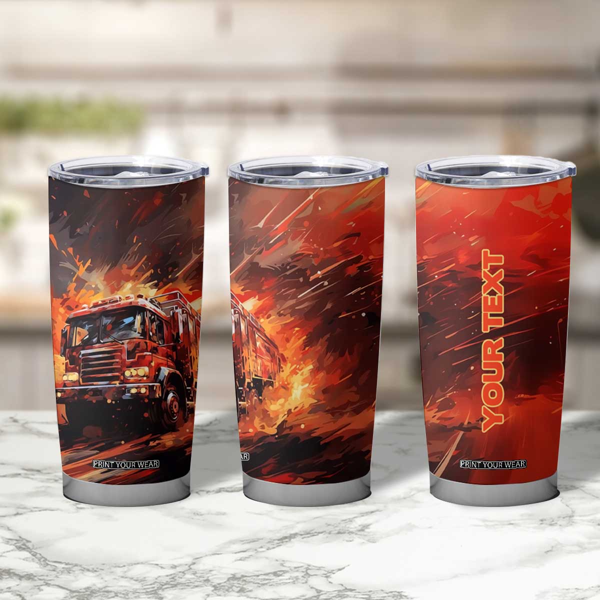 Fire Truck Tumbler Cup Personalized TS04 Print Your Wear