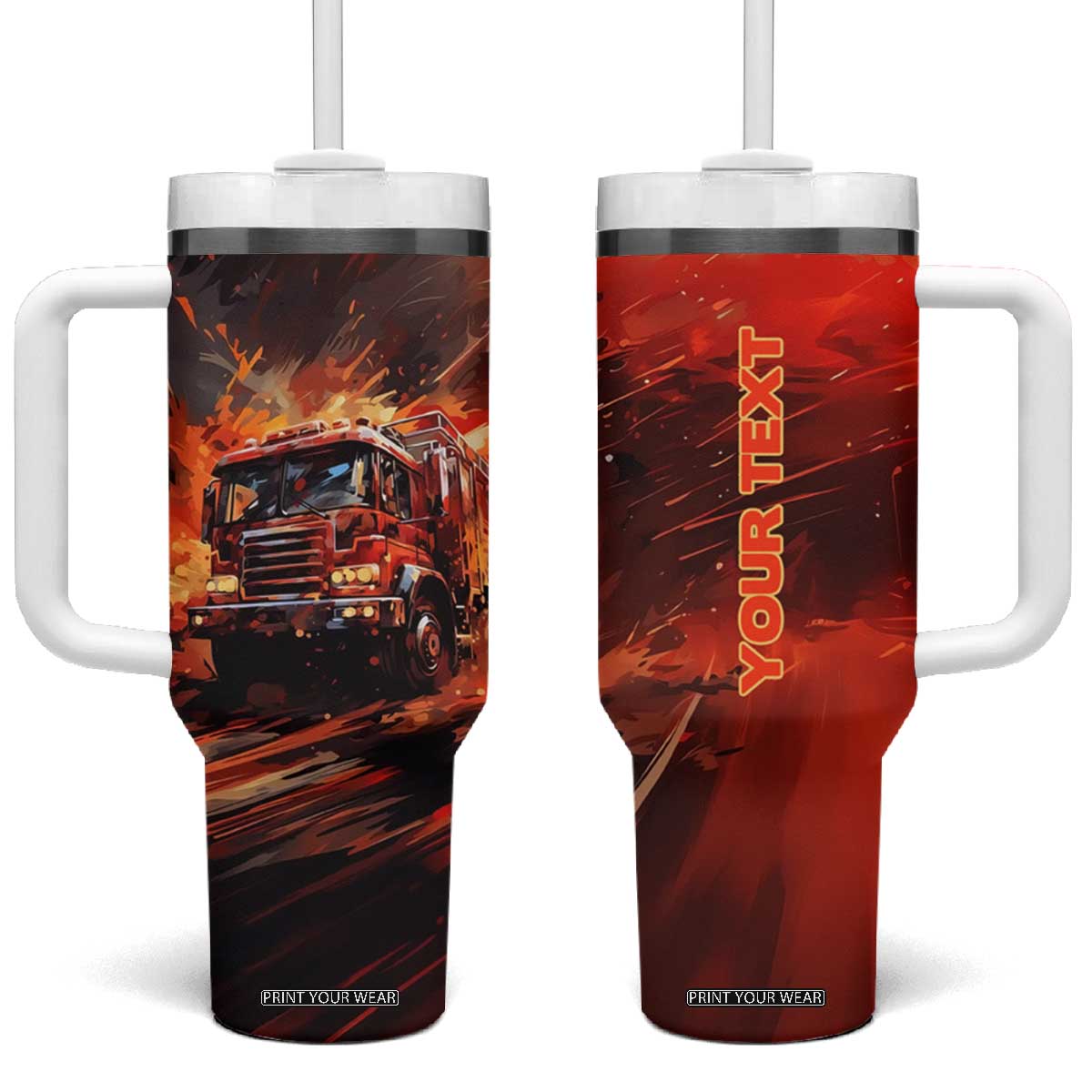 Fire Truck Tumbler With Handle Personalized TS04 One Size: 40 oz Multicolor Print Your Wear