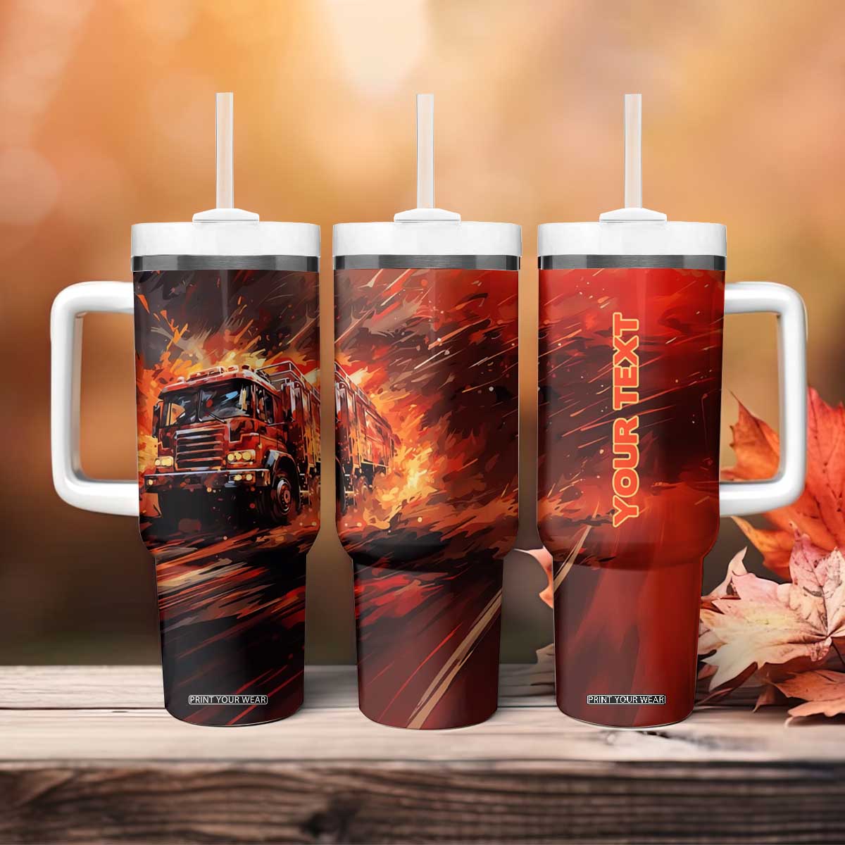 Fire Truck Tumbler With Handle Personalized TS04 Print Your Wear