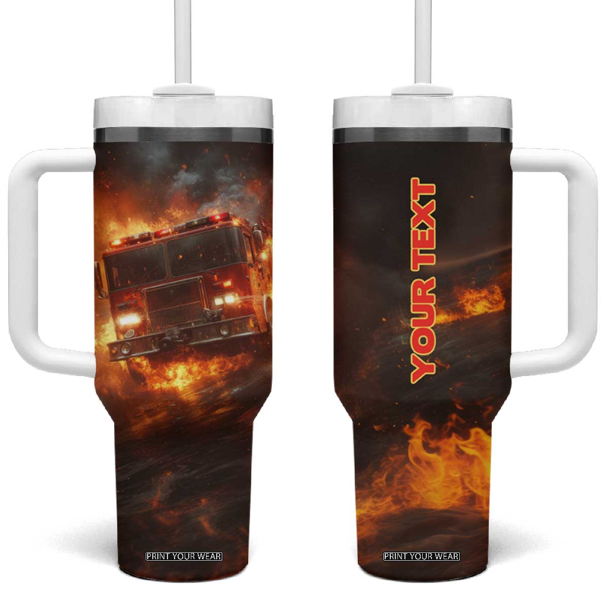 Firefighter Fire Truck Tumbler With Handle Personalized TS04 One Size: 40 oz Multicolor Print Your Wear
