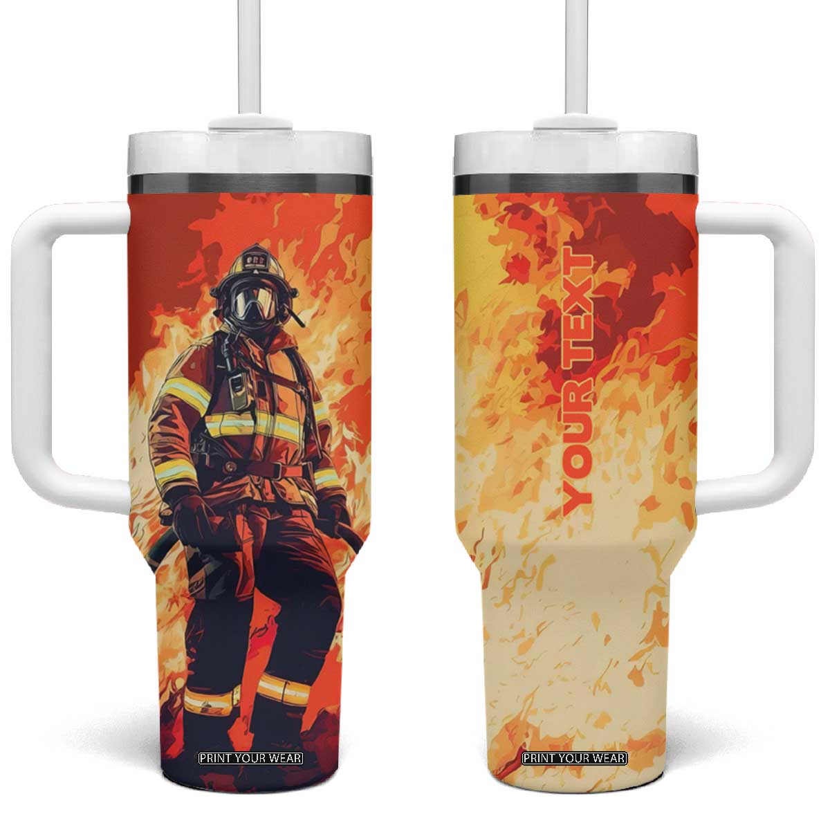Vintage Firefighter Tumbler With Handle Personalized TS04 One Size: 40 oz Multicolor Print Your Wear