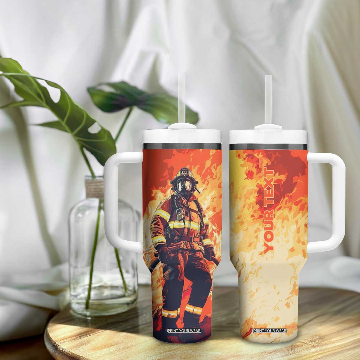 Vintage Firefighter Tumbler With Handle Personalized TS04 Print Your Wear
