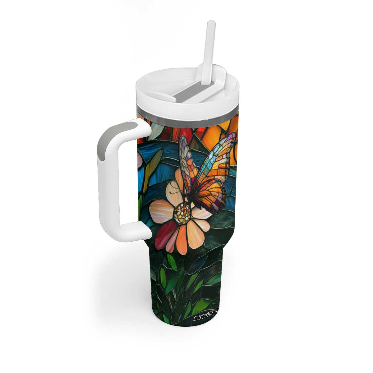 Butterfly Colorful Crystal Mosaic Tumbler With Handle Personalized TS04 Print Your Wear