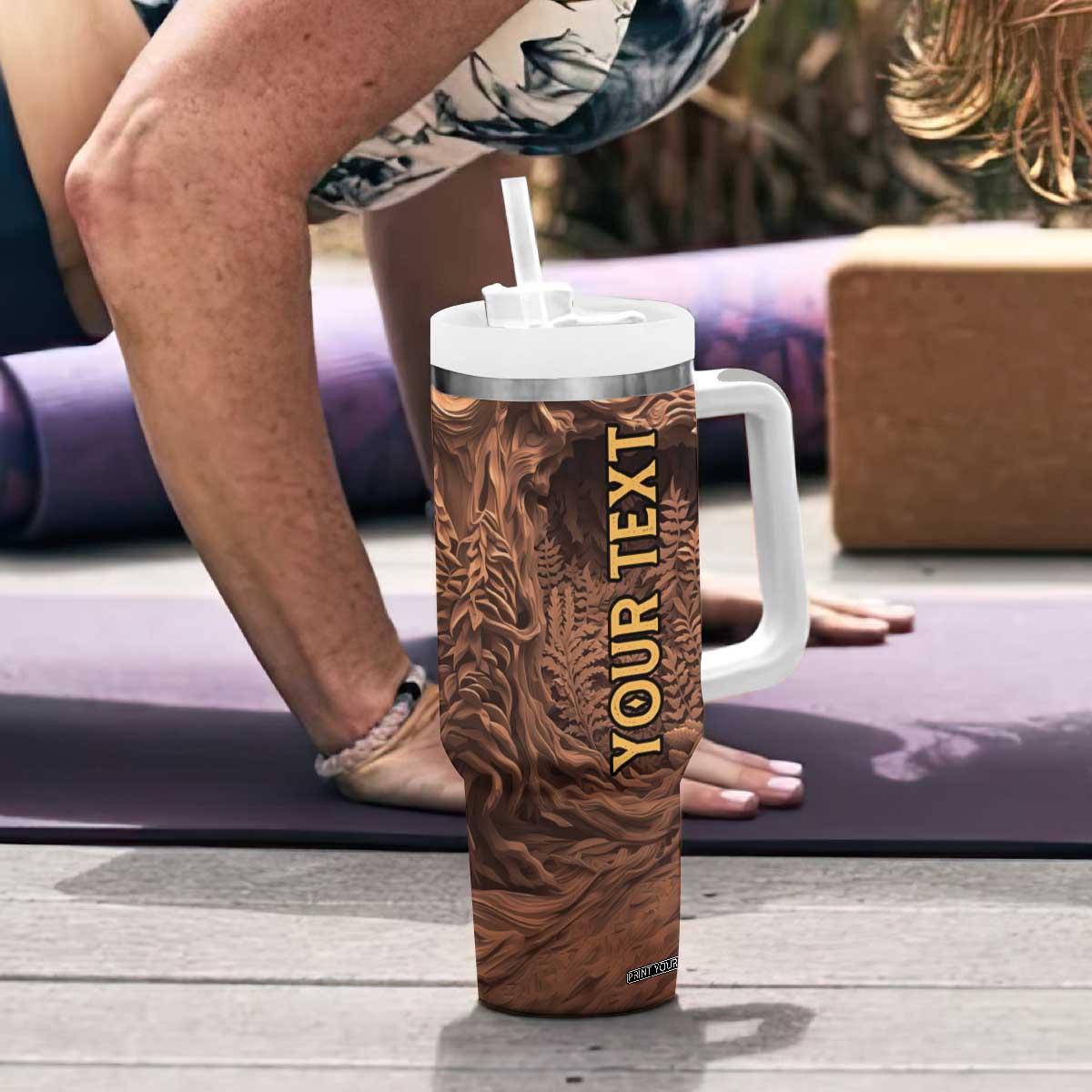 Deer Wooden Carving Tumbler With Handle Personalized TS04 Print Your Wear