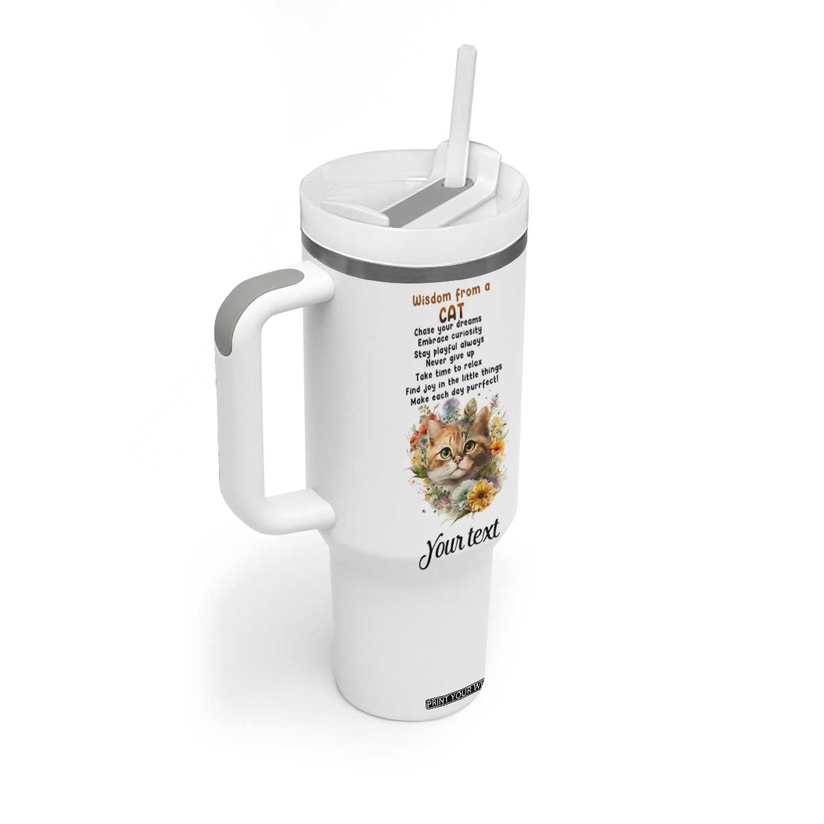 Wisdom From A Cat Tumbler With Handle Personalized TS04 Print Your Wear