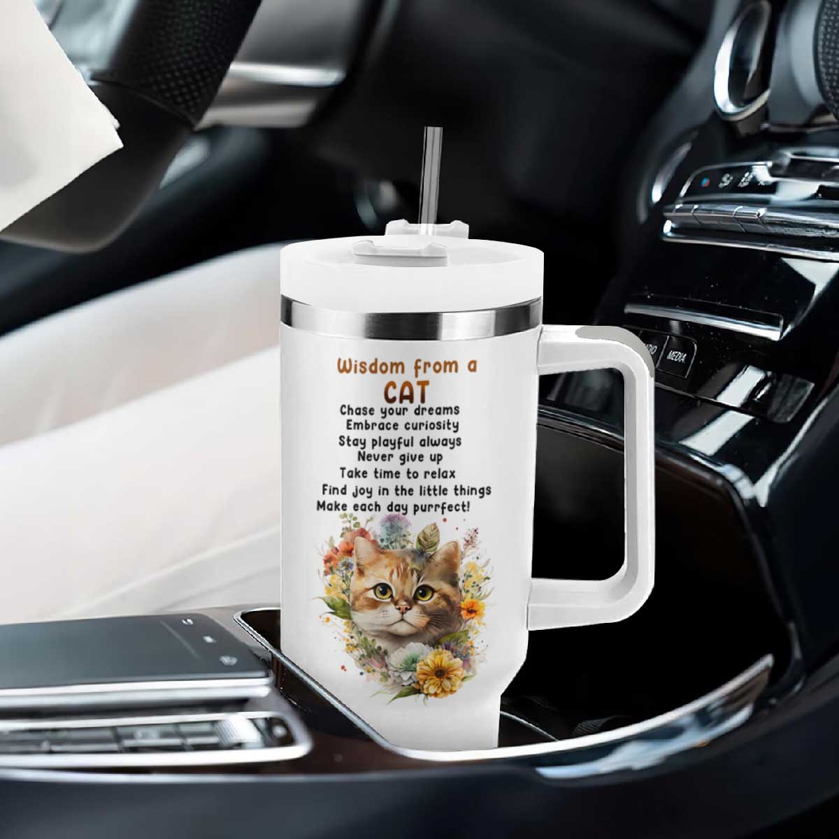 Wisdom From A Cat Tumbler With Handle Personalized TS04 Print Your Wear