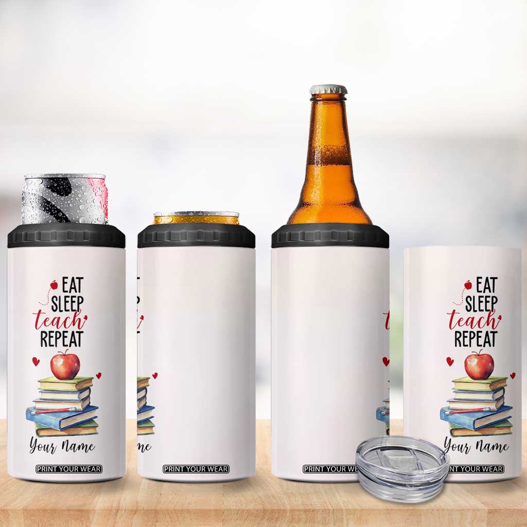 Eat Sleep Teach Repeat 4 in 1 Can Cooler Tumbler Personalized TS04 Print Your Wear