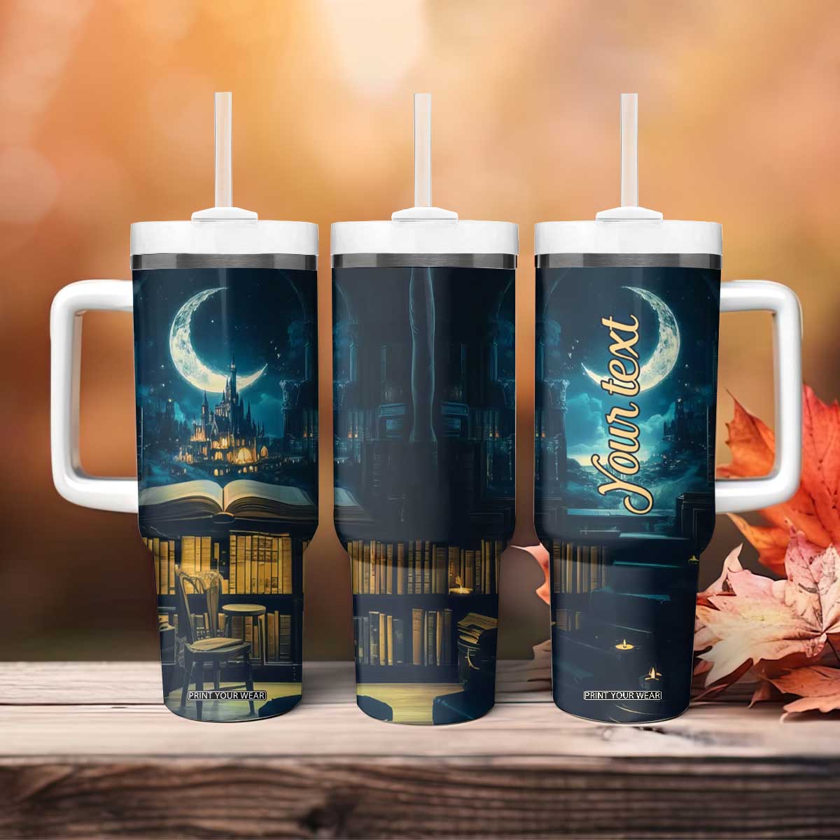 Book Opens New World Tumbler With Handle Personalized TS04 Print Your Wear