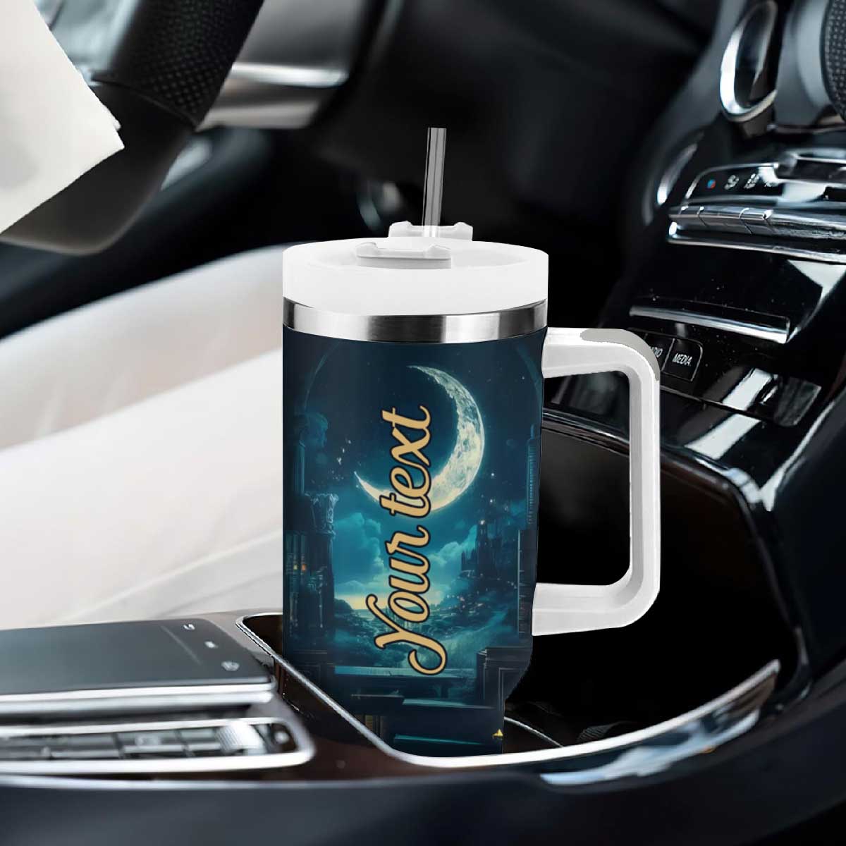Book Opens New World Tumbler With Handle Personalized TS04 Print Your Wear
