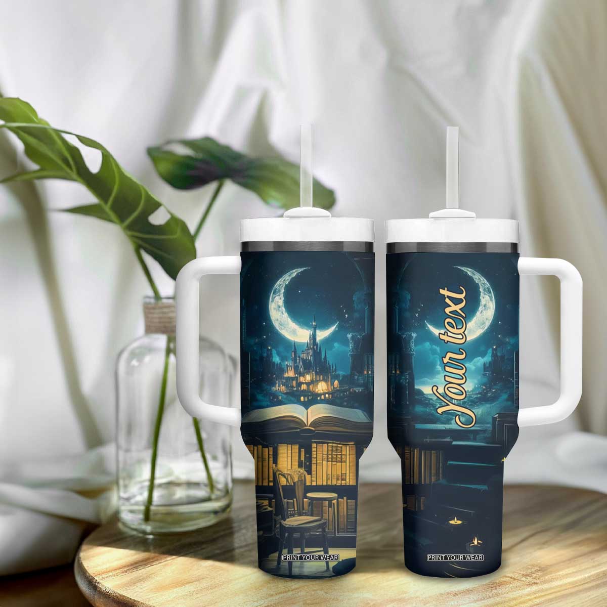 Book Opens New World Tumbler With Handle Personalized TS04 Print Your Wear