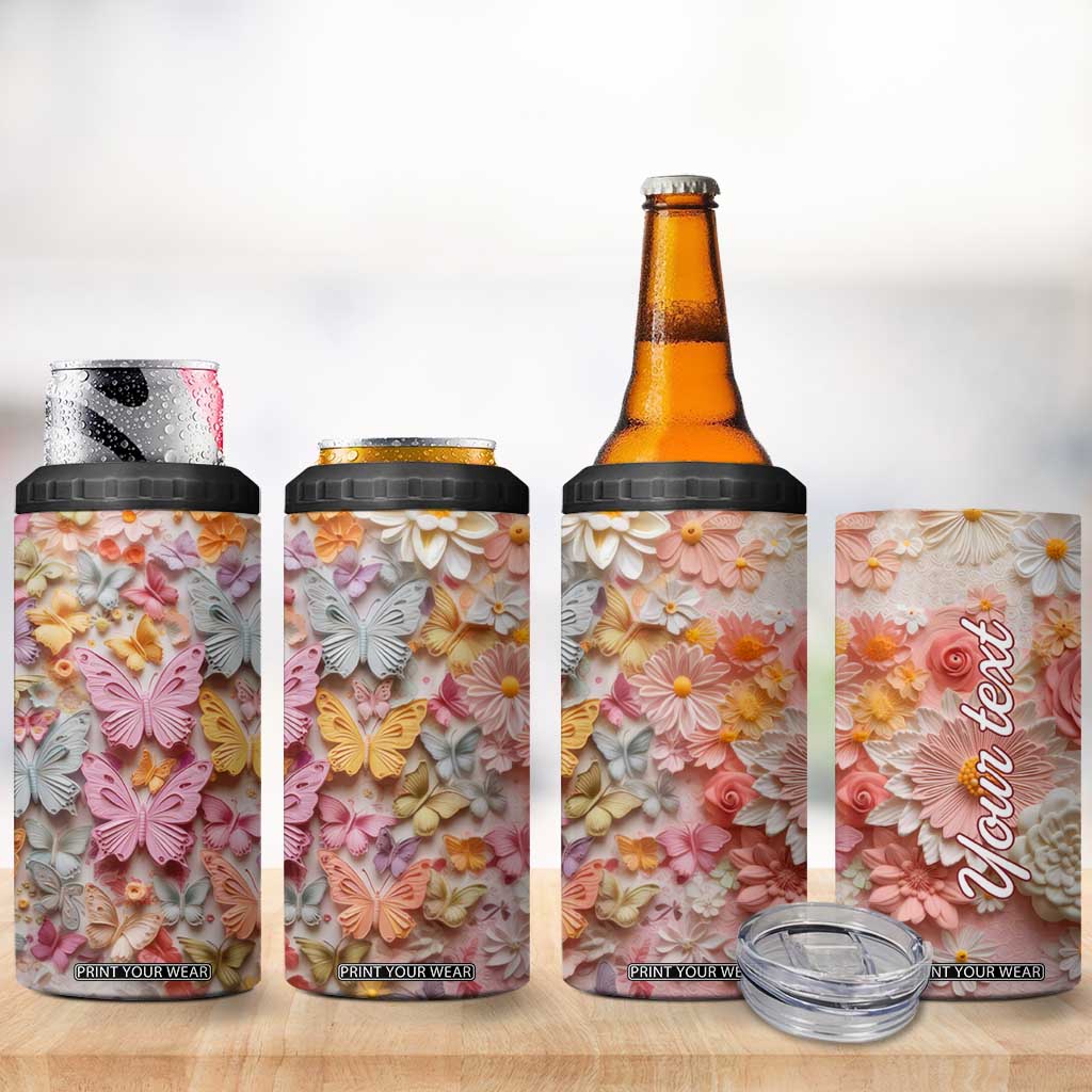 Colorful Butterfly Plaster Carving 4 in 1 Can Cooler Tumbler Personalized TS04 Print Your Wear