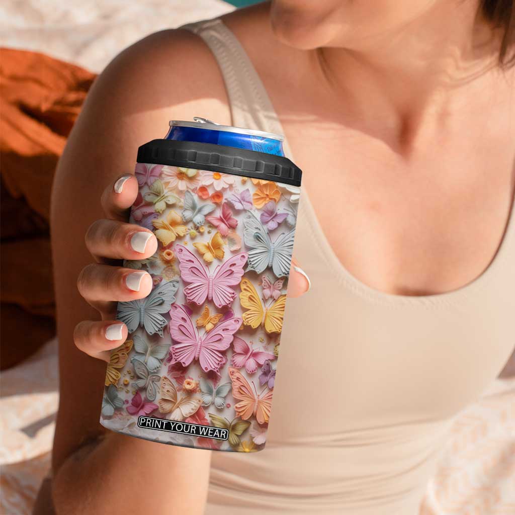 Colorful Butterfly Plaster Carving 4 in 1 Can Cooler Tumbler Personalized TS04 Print Your Wear