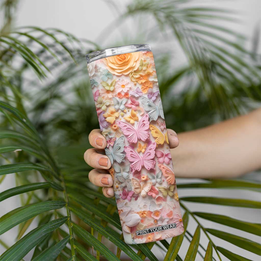 Colorful Butterfly Plaster Carving Skinny Tumbler Personalized TS04 Print Your Wear