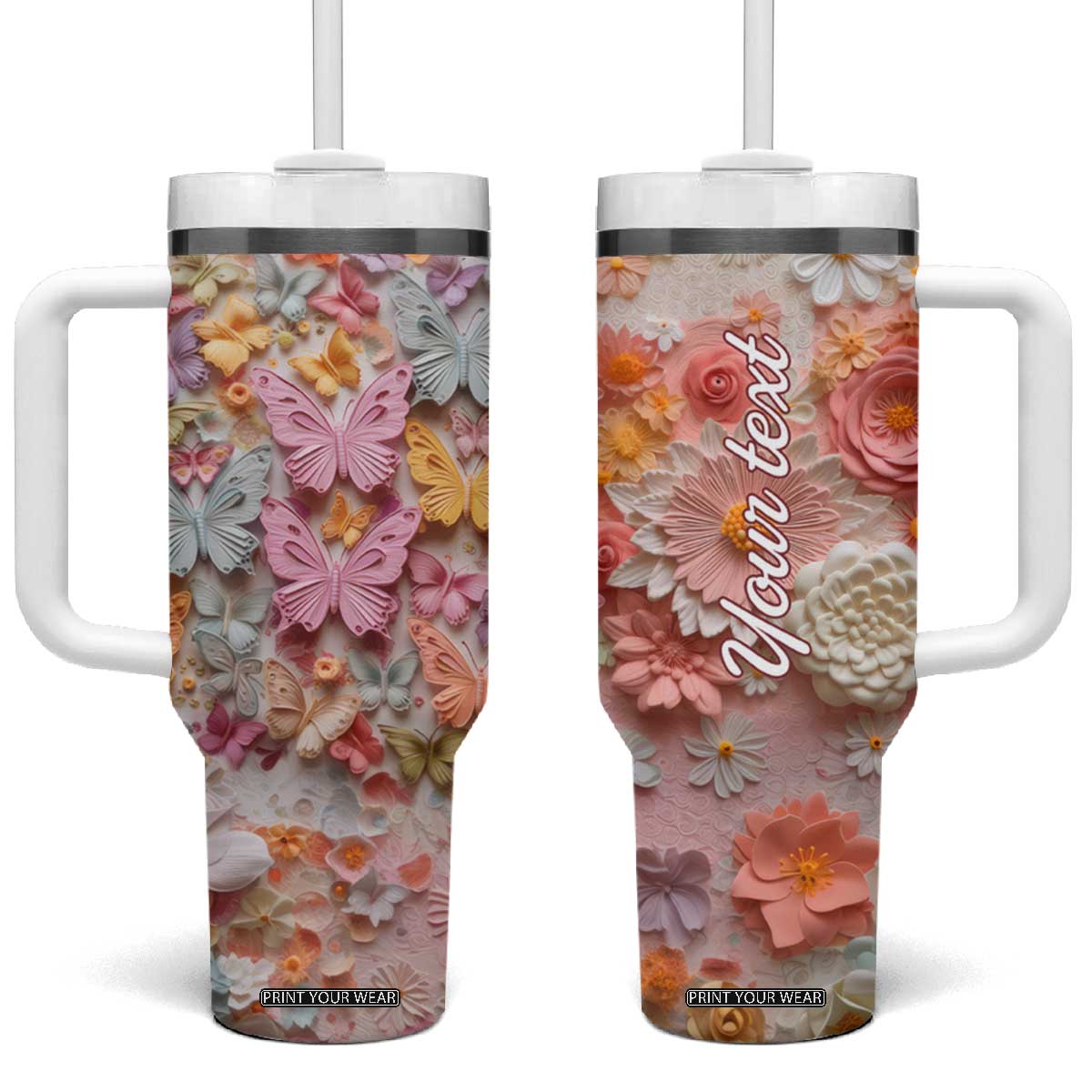 Colorful Butterfly Plaster Carving Tumbler With Handle Personalized TS04 One Size: 40 oz Multicolor Print Your Wear