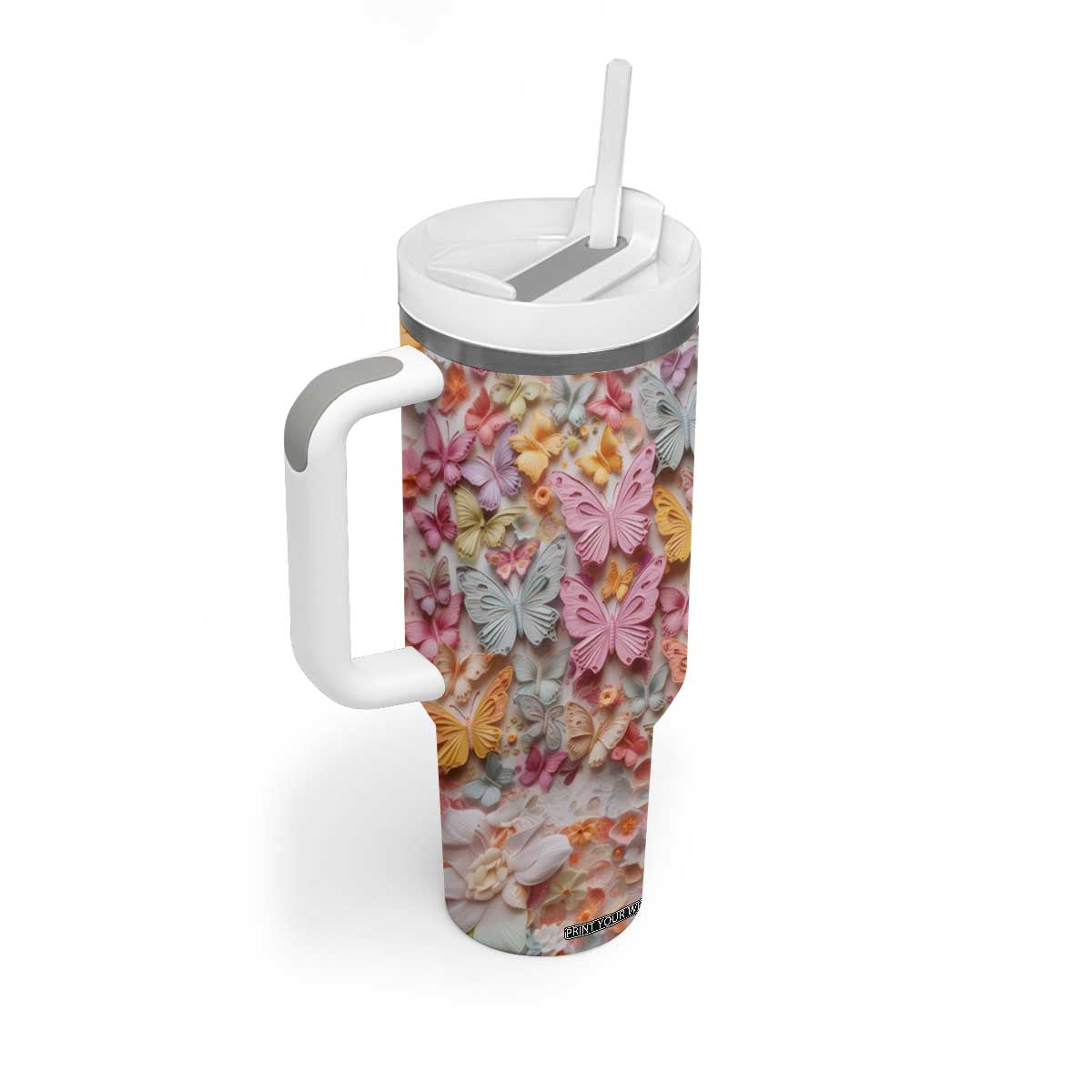 Colorful Butterfly Plaster Carving Tumbler With Handle Personalized TS04 Print Your Wear