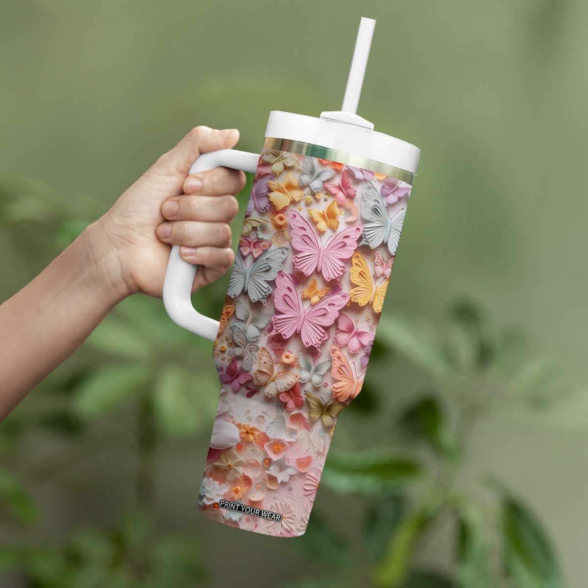Colorful Butterfly Plaster Carving Tumbler With Handle Personalized TS04 Print Your Wear
