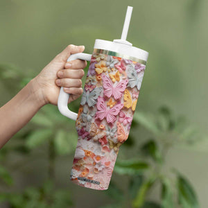 Colorful Butterfly Plaster Carving Tumbler With Handle Personalized TS04 Print Your Wear