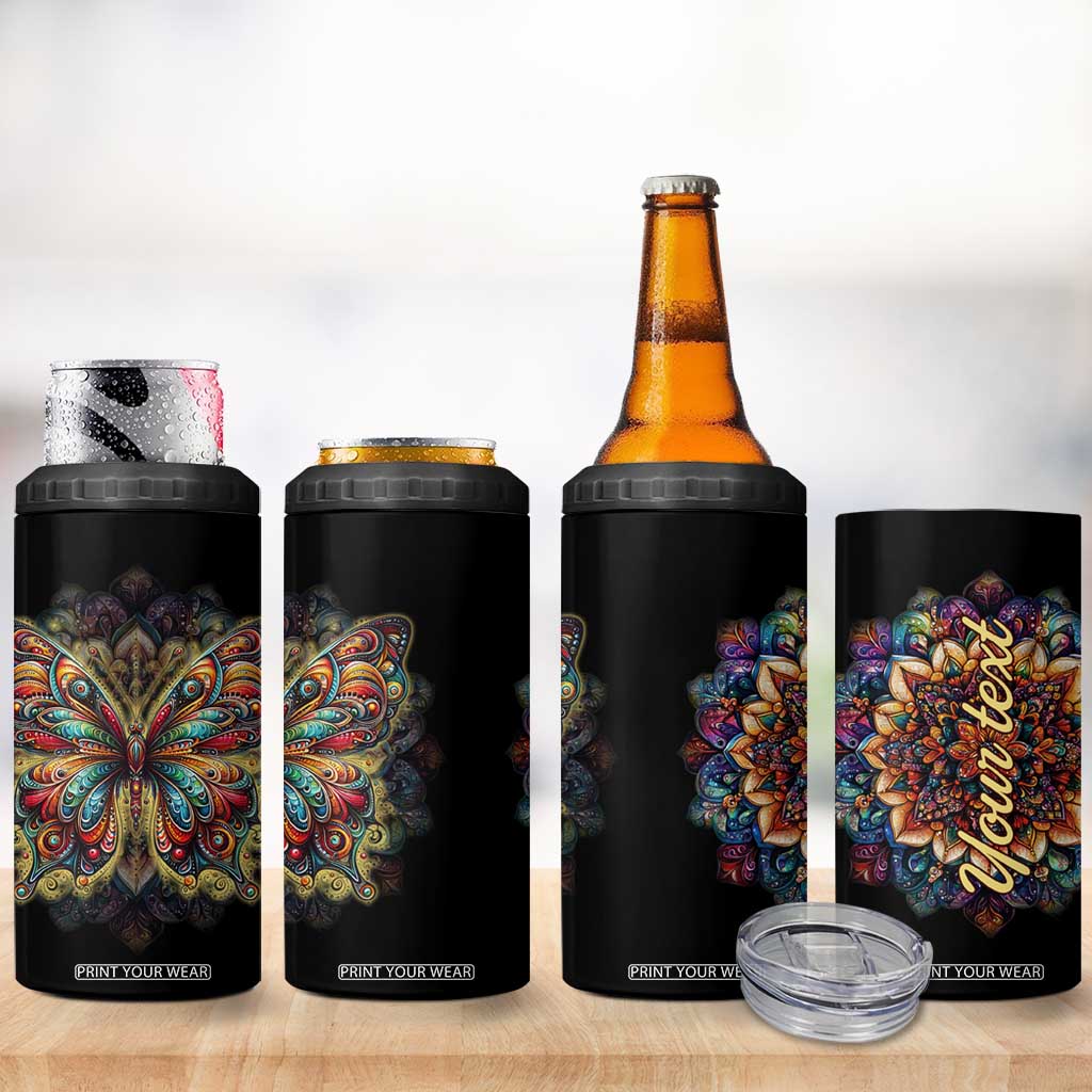 Colorful Mandala Butterfly 4 in 1 Can Cooler Tumbler Personalized TS04 Print Your Wear
