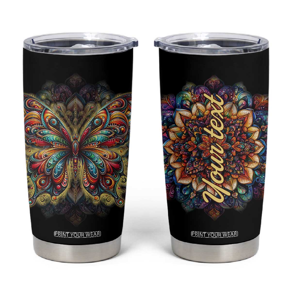 Colorful Mandala Butterfly Tumbler Cup Personalized TS04 Multicolor Print Your Wear