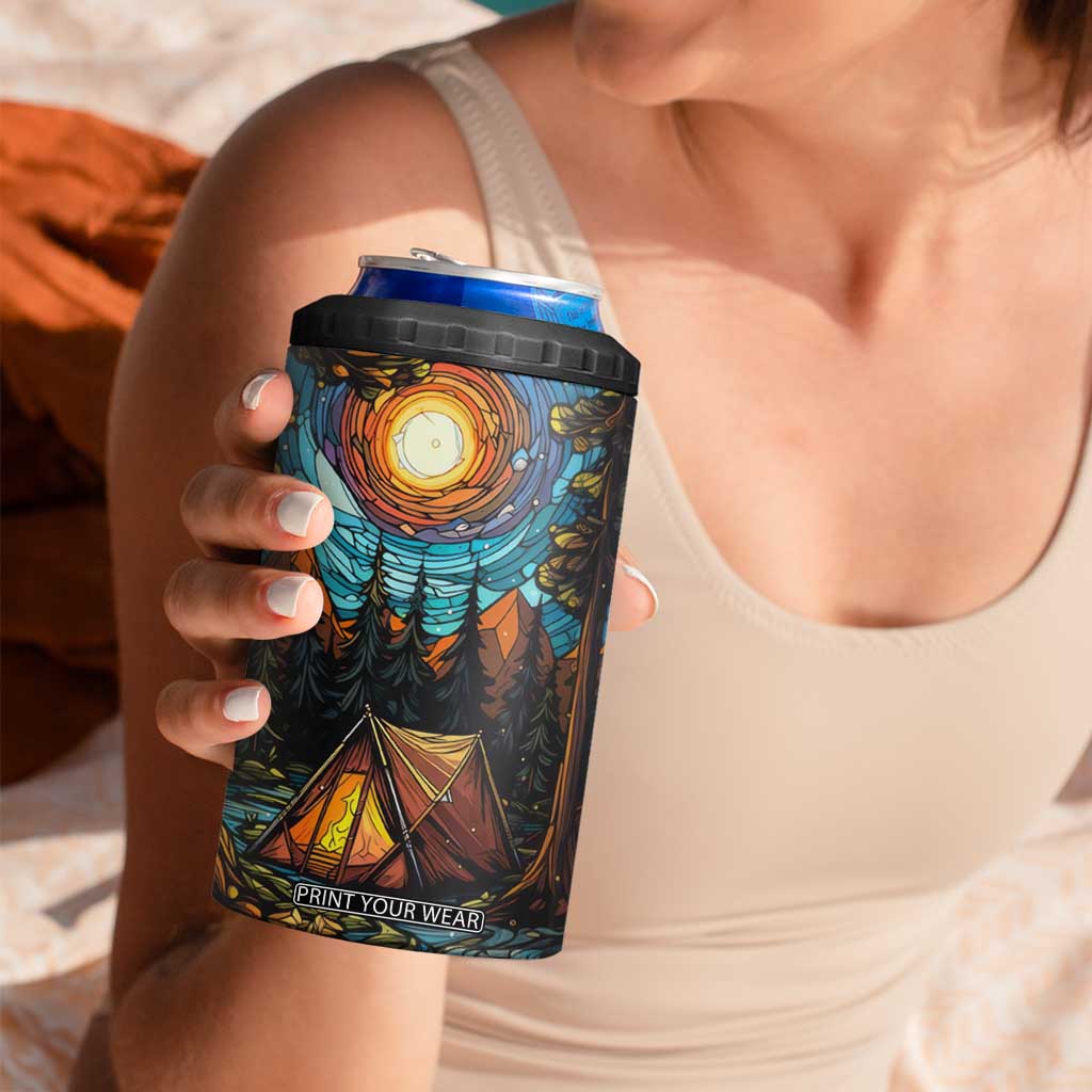 Camping Stained Glass 4 in 1 Can Cooler Tumbler Personalized TS04 Print Your Wear