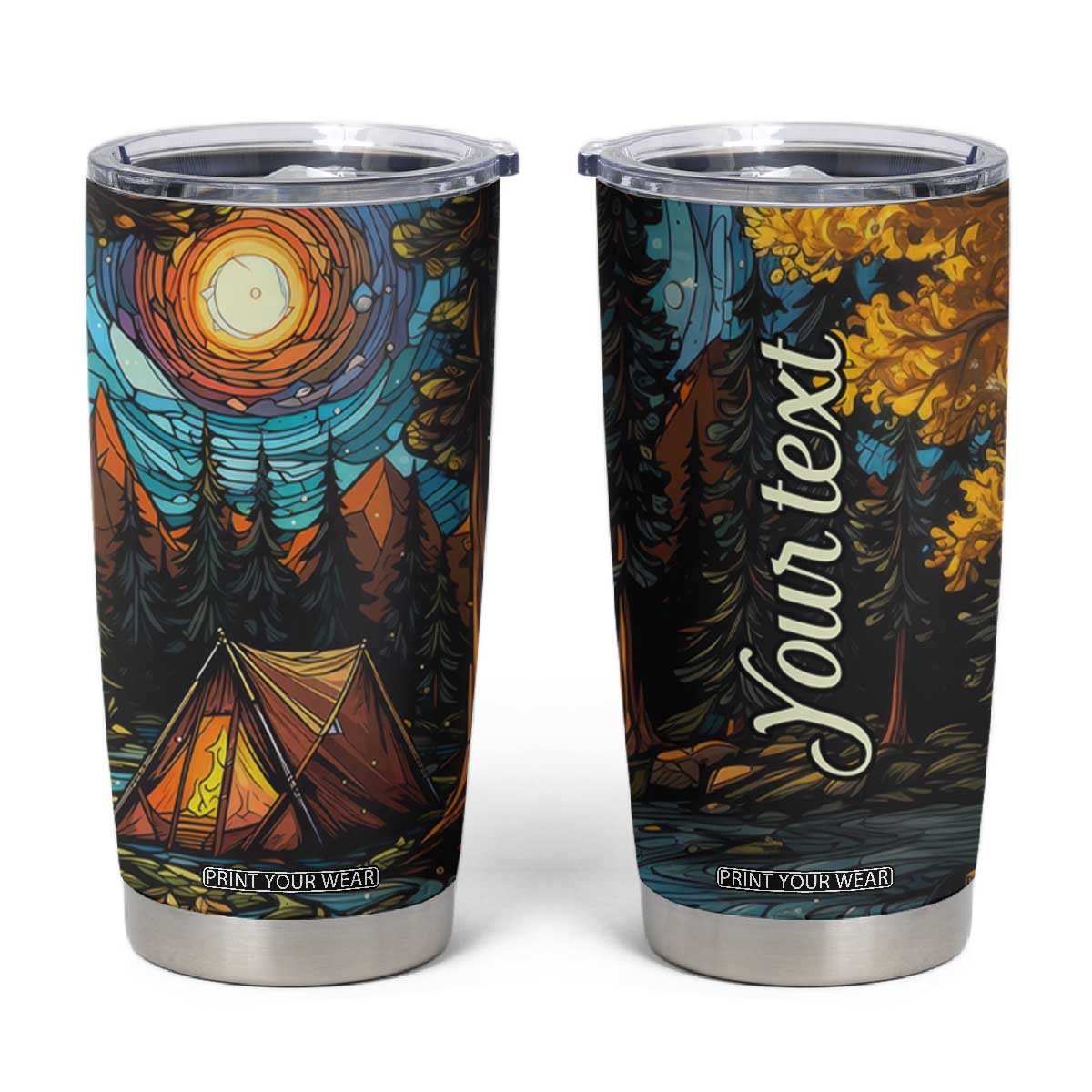 Camping Stained Glass Tumbler Cup Personalized TS04 Multicolor Print Your Wear