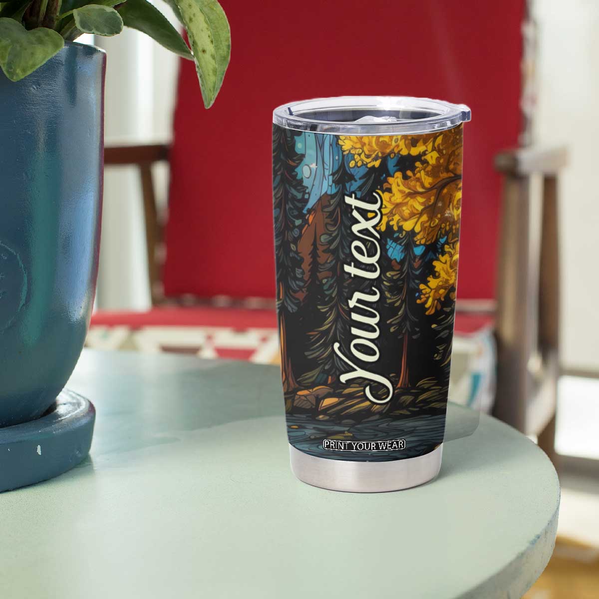 Camping Stained Glass Tumbler Cup Personalized TS04 Print Your Wear