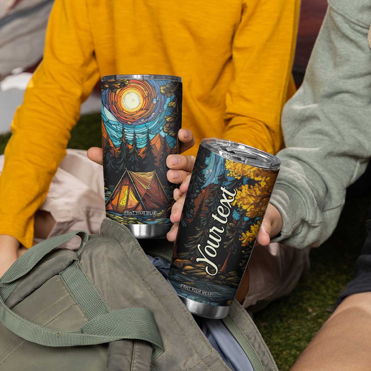 Camping Stained Glass Tumbler Cup Personalized TS04 Print Your Wear
