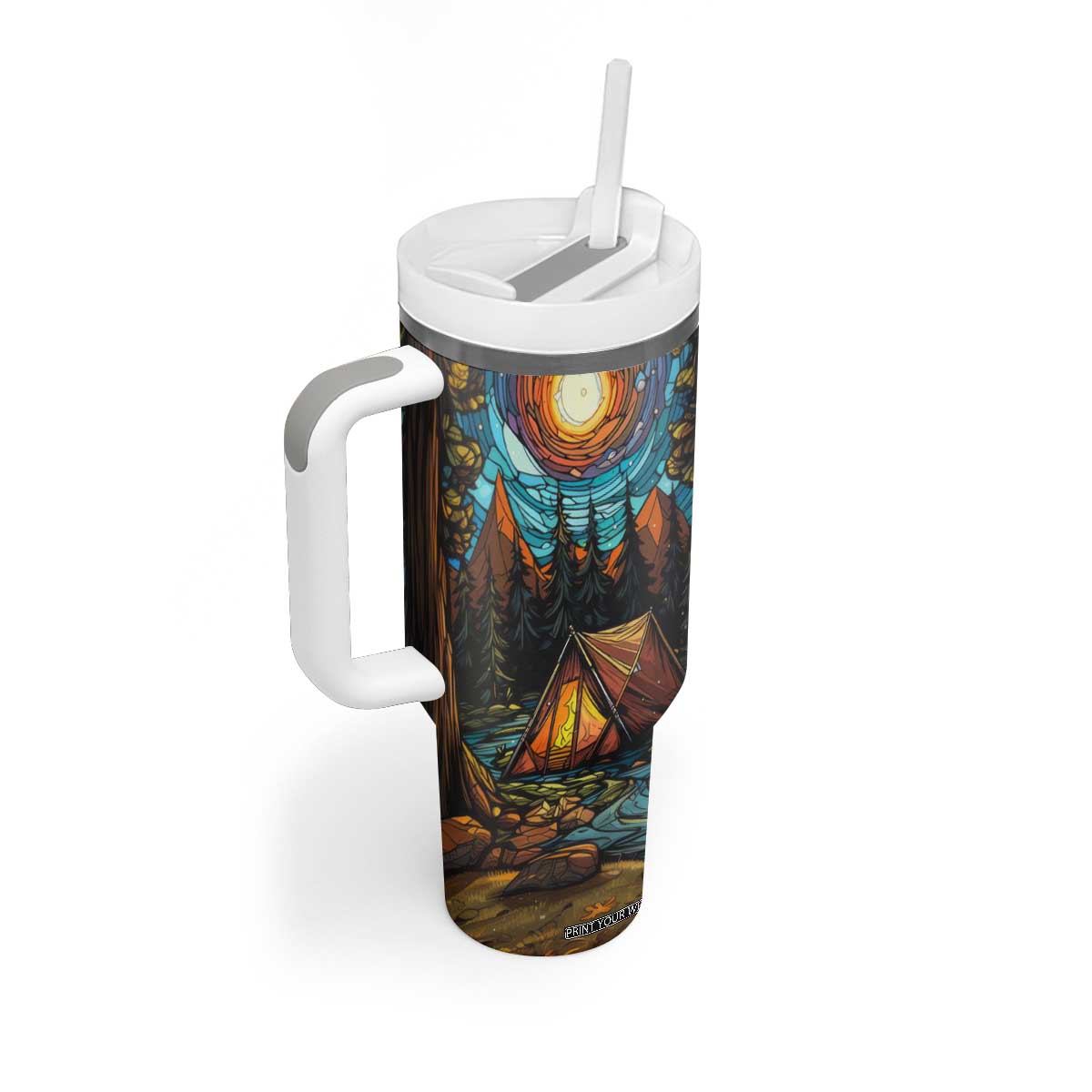 Camping Stained Glass Tumbler With Handle Personalized TS04 Print Your Wear